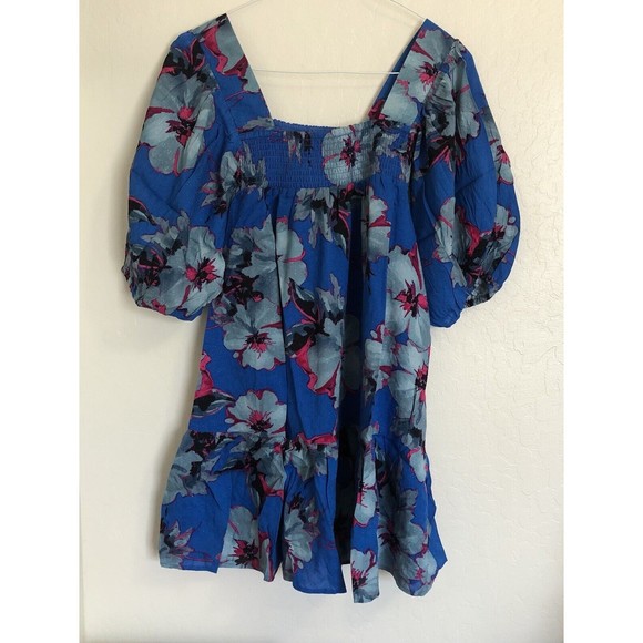 Band of the Free Lapis Blue Slate Soria Tropical Floral Mini Dress NWT Small - Picture 1 of 13